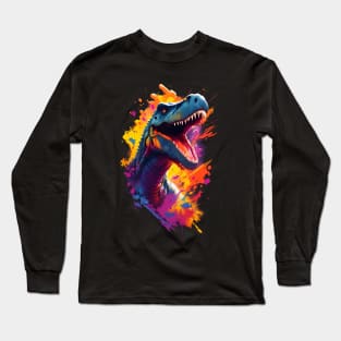 Dinosaur t-Rex lots of color pink and blue mix prehistoric design Long Sleeve T-Shirt